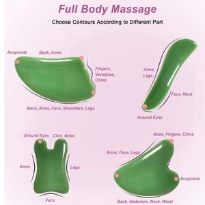 NEW NIB $37 Guasha Tools 4pc Set Green Scraping Massage Facial Therapy Tools